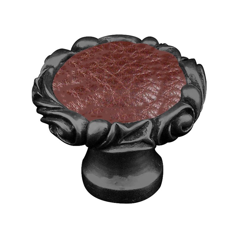 Vicenza Hardware 1 1/4" Knob with Small Base and Insert in Gunmetal with Brown Leather Insert