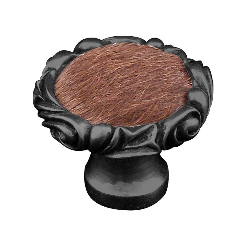 Vicenza Hardware 1 1/4" Knob with Small Base and Insert in Gunmetal with Brown Fur Insert