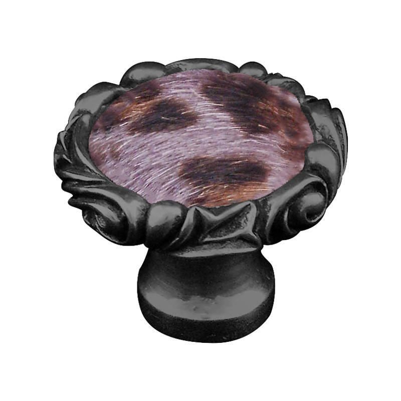 Vicenza Hardware 1 1/4" Knob with Small Base and Insert in Gunmetal with Gray Fur Insert