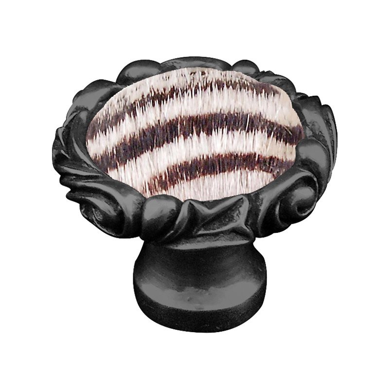 Vicenza Hardware 1 1/4" Knob with Small Base and Insert in Gunmetal with Zebra Fur Insert