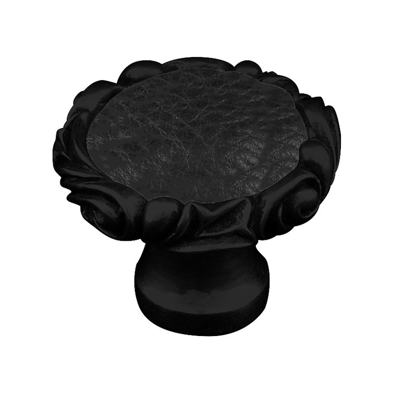 Vicenza Hardware 1 1/4" Knob with Small Base and Insert in Oil Rubbed Bronze with Black Leather Insert
