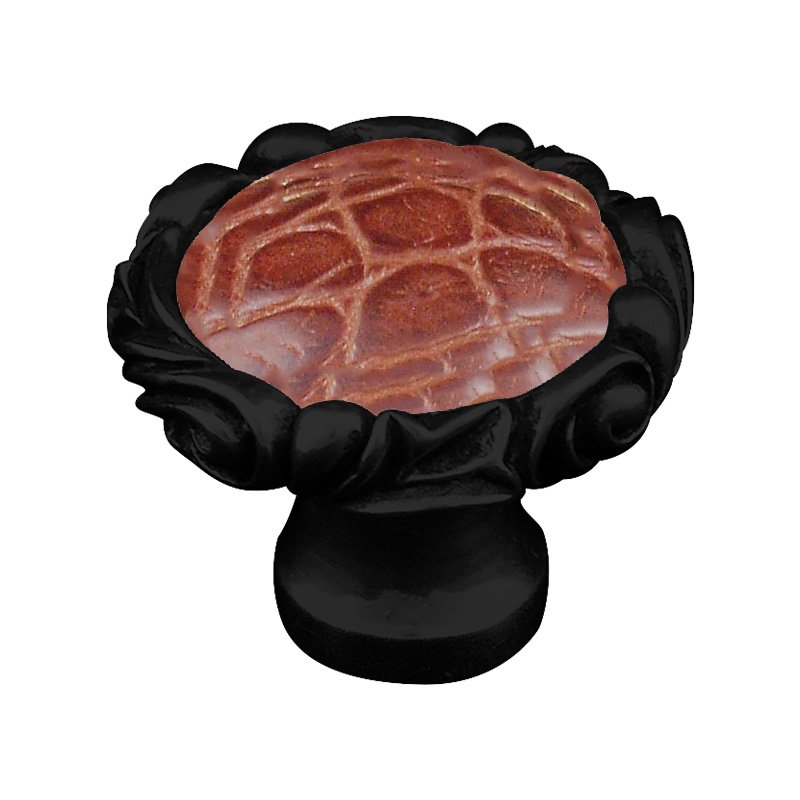 Vicenza Hardware 1 1/4" Knob with Small Base and Insert in Oil Rubbed Bronze with Pebble Leather Insert