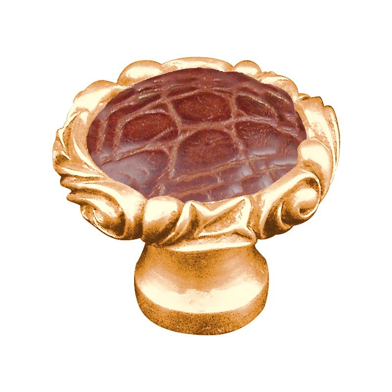 Vicenza Hardware 1 1/4" Knob with Small Base and Insert in Polished Gold with Pebble Leather Insert