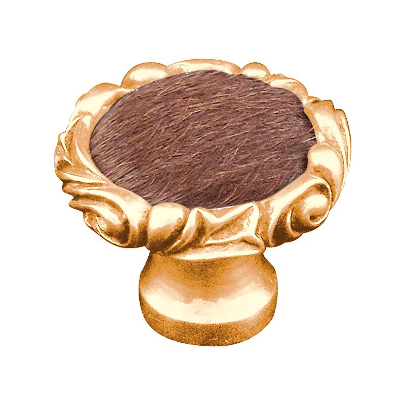 Vicenza Hardware 1 1/4" Knob with Small Base and Insert in Polished Gold with Brown Fur Insert
