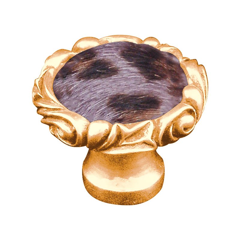 Vicenza Hardware 1 1/4" Knob with Small Base and Insert in Polished Gold with Gray Fur Insert