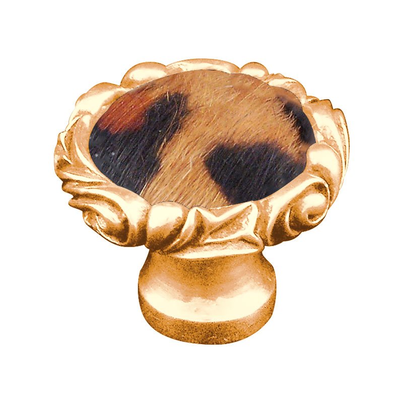 Vicenza Hardware 1 1/4" Knob with Small Base and Insert in Polished Gold with Jaguar Fur Insert