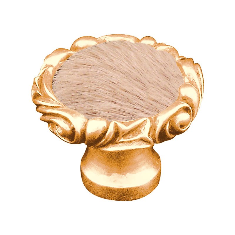 Vicenza Hardware 1 1/4" Knob with Small Base and Insert in Polished Gold with Tan Fur Insert
