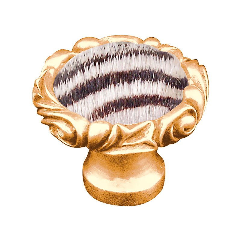 Vicenza Hardware 1 1/4" Knob with Small Base and Insert in Polished Gold with Zebra Fur Insert