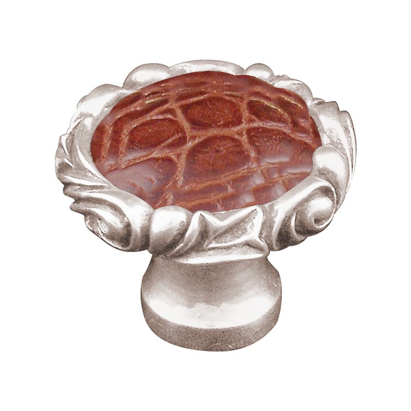 Vicenza Hardware 1 1/4" Knob with Small Base and Insert in Polished Nickel with Pebble Leather Insert