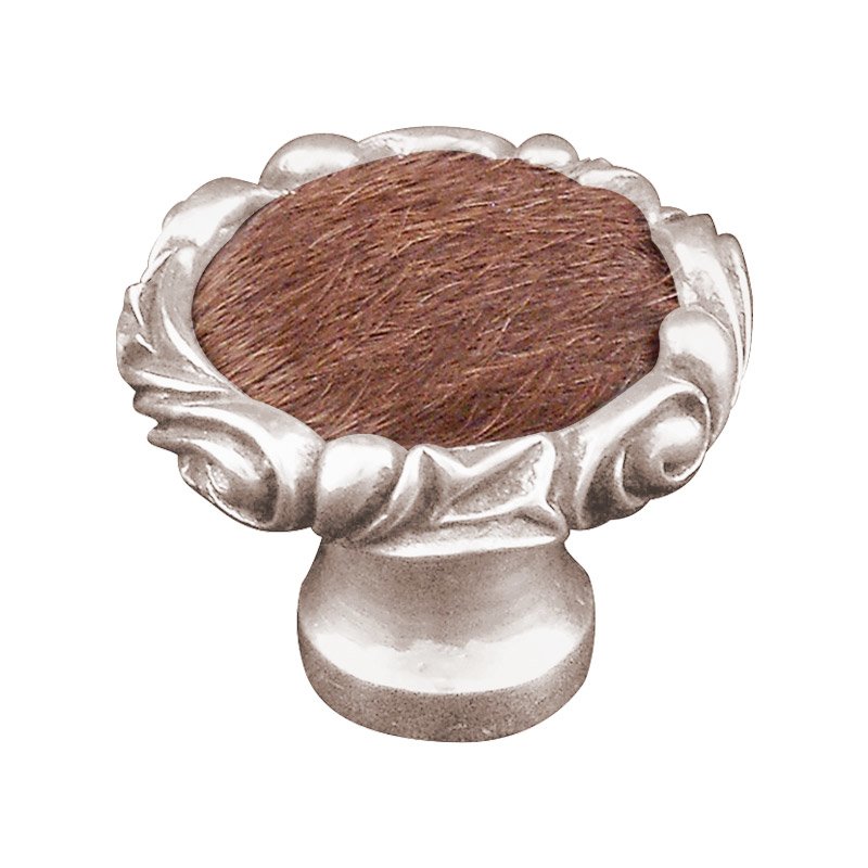 Vicenza Hardware 1 1/4" Knob with Small Base and Insert in Polished Nickel with Brown Fur Insert