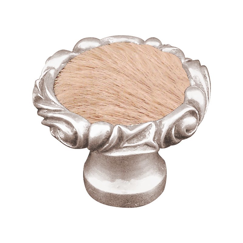 Vicenza Hardware 1 1/4" Knob with Small Base and Insert in Polished Nickel with Tan Fur Insert