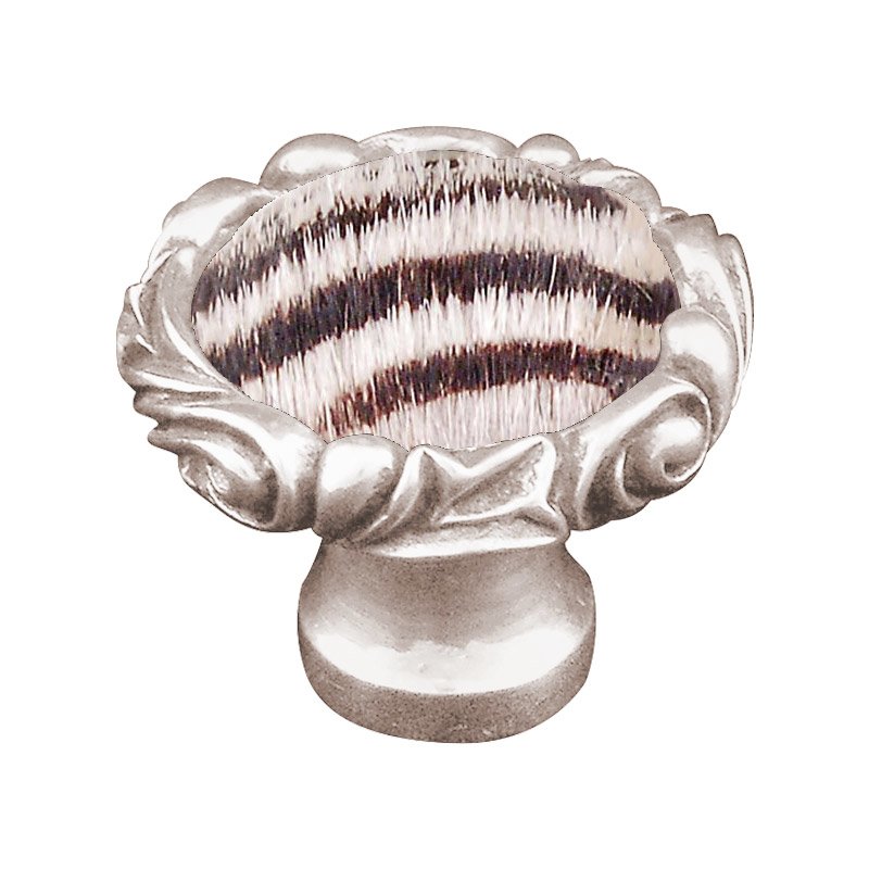 Vicenza Hardware 1 1/4" Knob with Small Base and Insert in Polished Nickel with Zebra Fur Insert