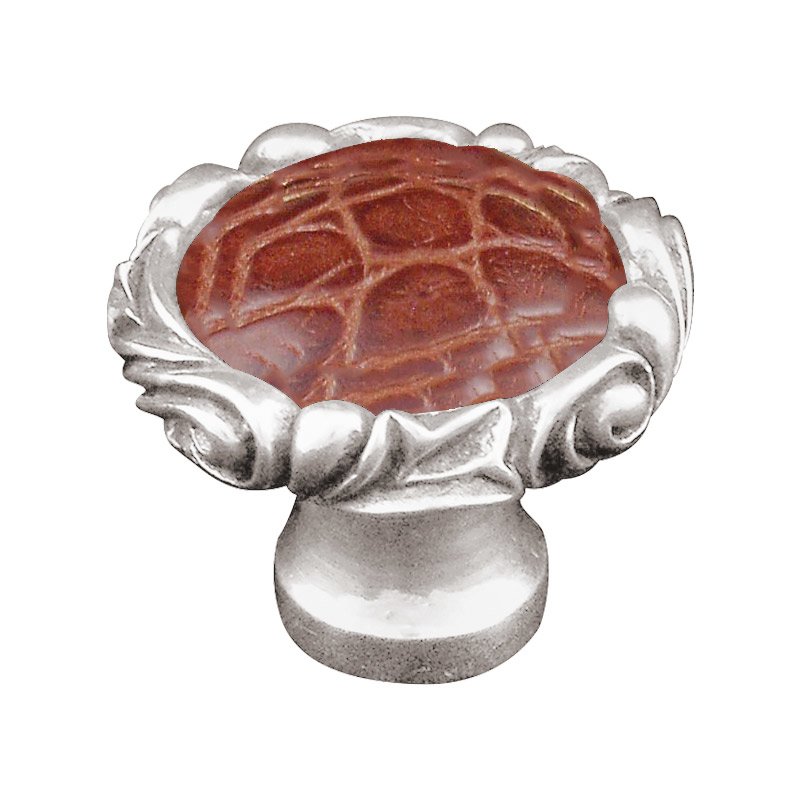 Vicenza Hardware 1 1/4" Knob with Small Base and Insert in Polished Silver with Pebble Leather Insert