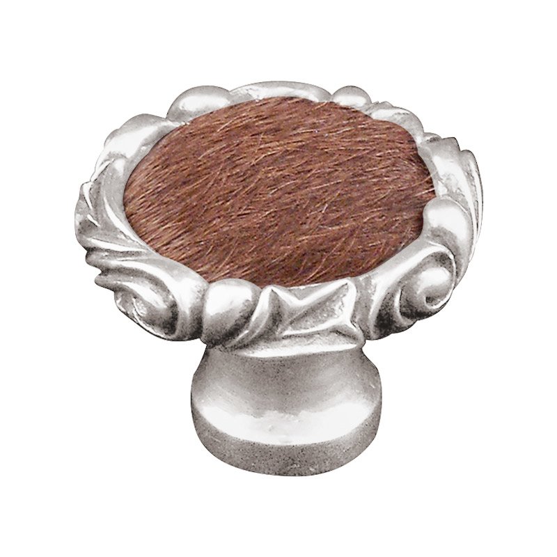 Vicenza Hardware 1 1/4" Knob with Small Base and Insert in Polished Silver with Brown Fur Insert