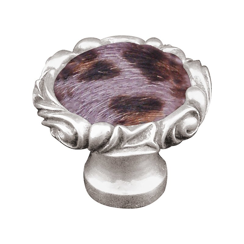 Vicenza Hardware 1 1/4" Knob with Small Base and Insert in Polished Silver with Gray Fur Insert