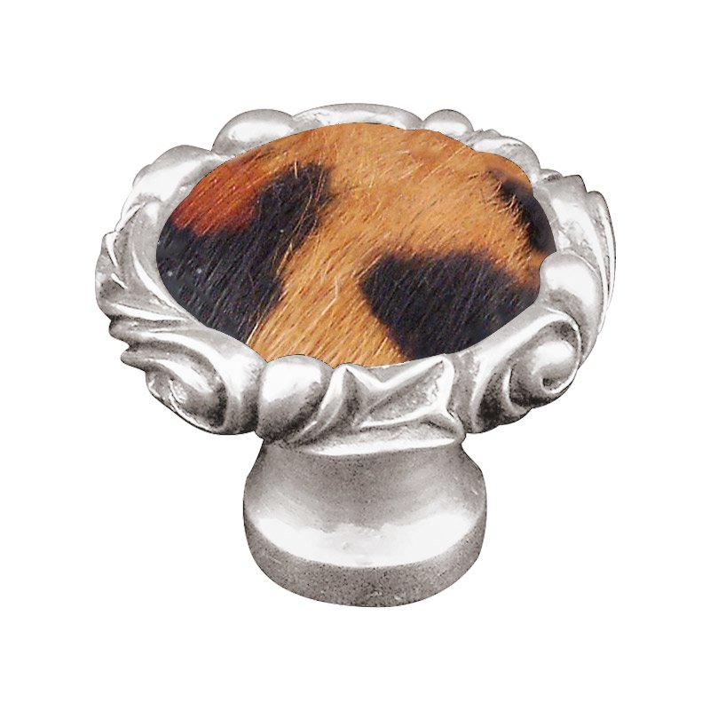 Vicenza Hardware 1 1/4" Knob with Small Base and Insert in Polished Silver with Jaguar Fur Insert