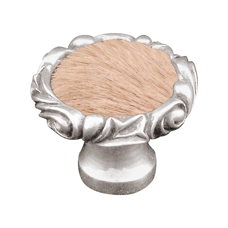 Vicenza Hardware 1 1/4" Knob with Small Base and Insert in Polished Silver with Tan Fur Insert