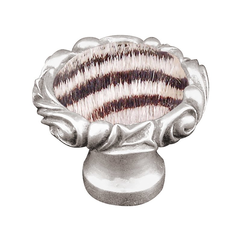 Vicenza Hardware 1 1/4" Knob with Small Base and Insert in Polished Silver with Zebra Fur Insert