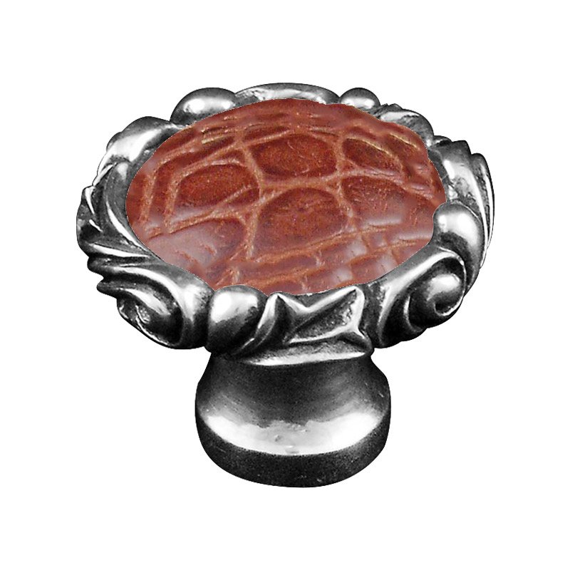 Vicenza Hardware 1 1/4" Knob with Small Base and Insert in Vintage Pewter with Pebble Leather Insert