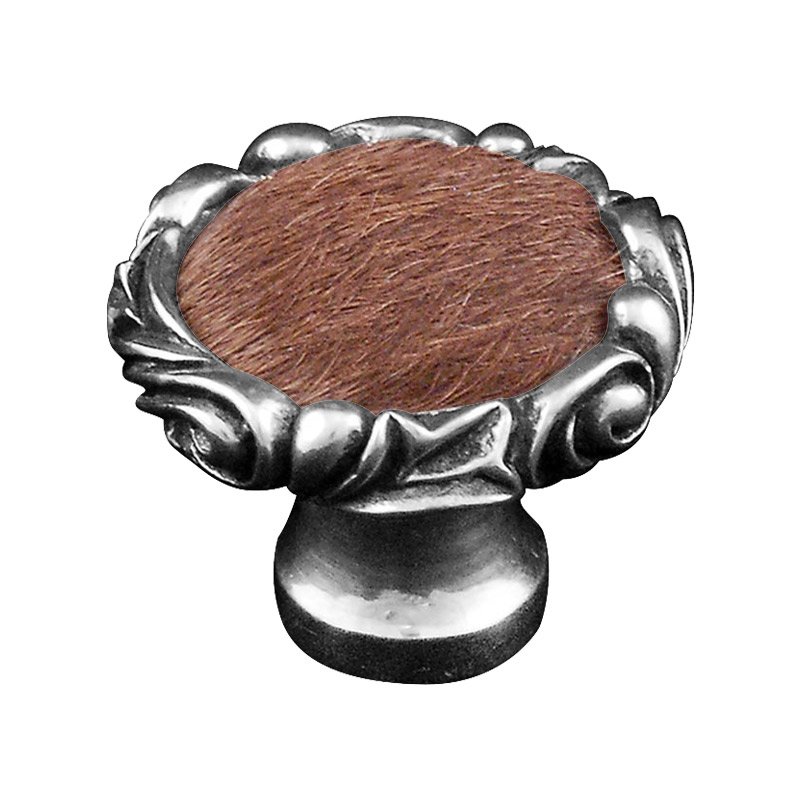 Vicenza Hardware 1 1/4" Knob with Small Base and Insert in Vintage Pewter with Brown Fur Insert