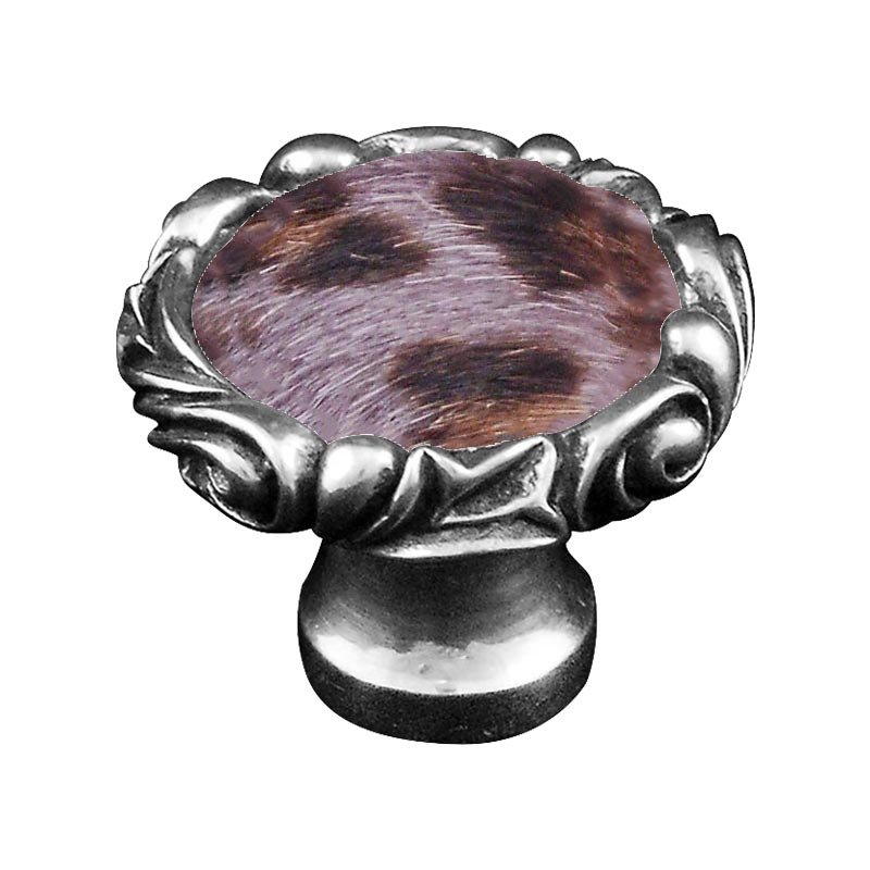 Vicenza Hardware 1 1/4" Knob with Small Base and Insert in Vintage Pewter with Gray Fur Insert