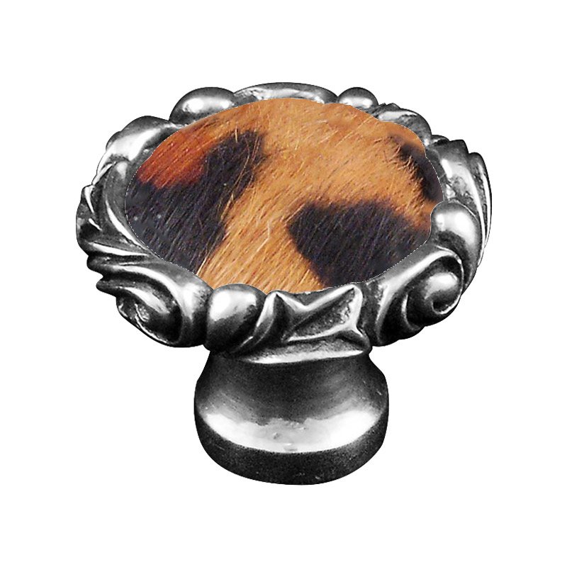 Vicenza Hardware 1 1/4" Knob with Small Base and Insert in Vintage Pewter with Jaguar Fur Insert
