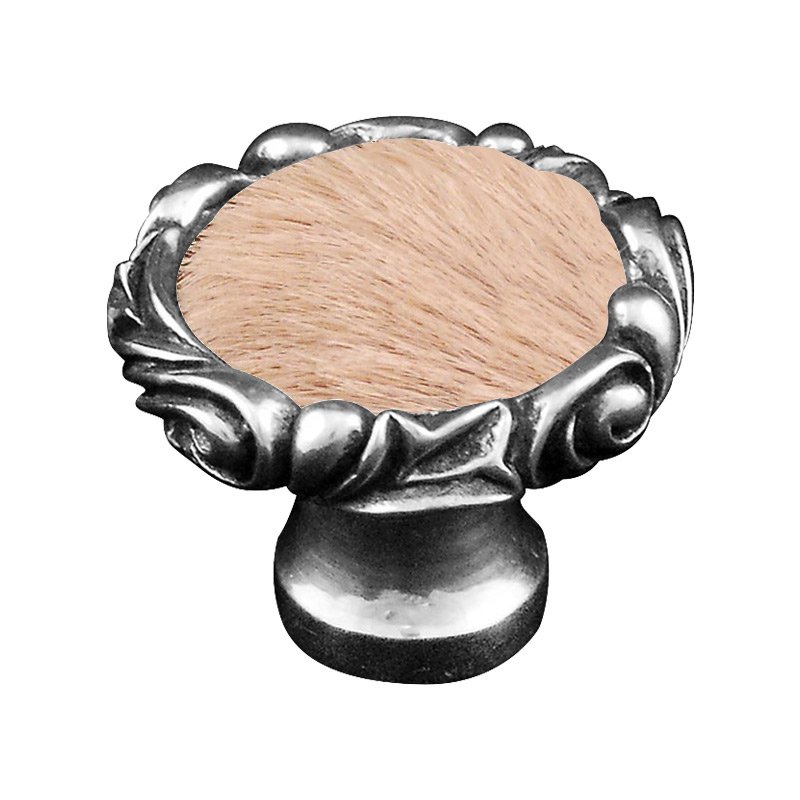 Vicenza Hardware 1 1/4" Knob with Small Base and Insert in Vintage Pewter with Tan Fur Insert