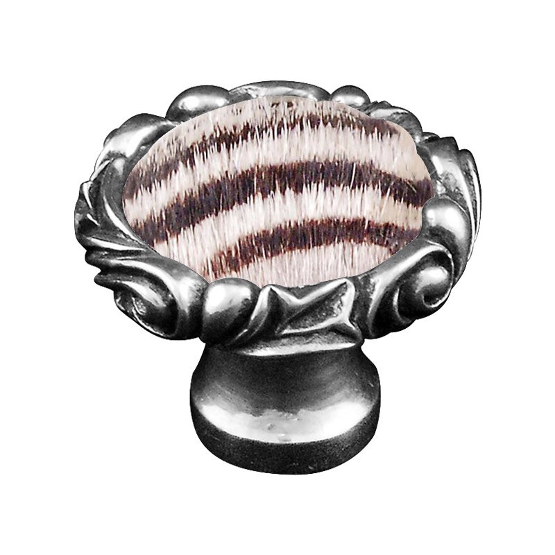 Vicenza Hardware 1 1/4" Knob with Small Base and Insert in Vintage Pewter with Zebra Fur Insert