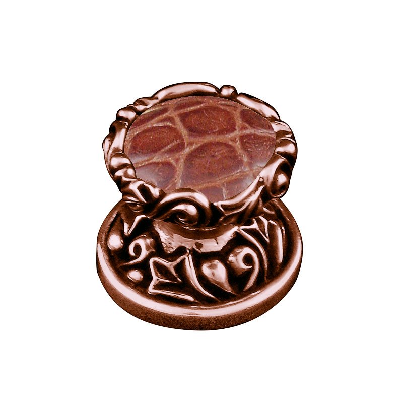 Vicenza Hardware 1" Knob with Insert in Antique Copper with Pebble Leather Insert