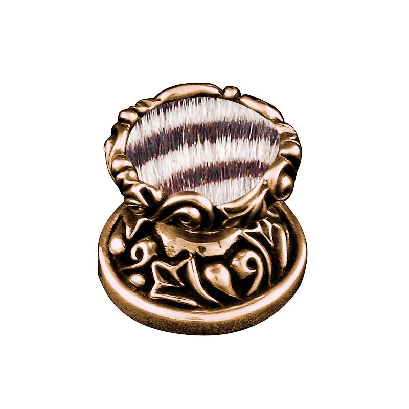 Vicenza Hardware 1" Knob with Insert in Antique Gold with Zebra Fur Insert
