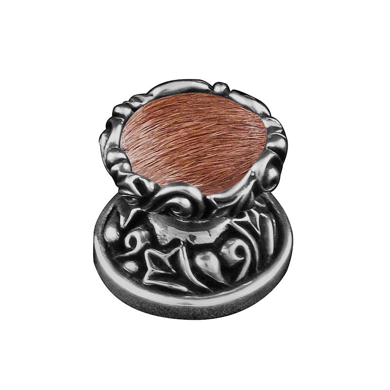 Vicenza Hardware 1" Knob with Insert in Antique Nickel with Brown Fur Insert