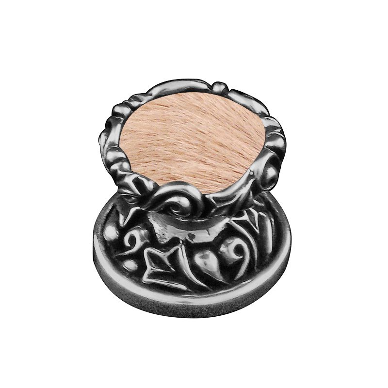 Vicenza Hardware 1" Knob with Insert in Antique Nickel with Tan Fur Insert