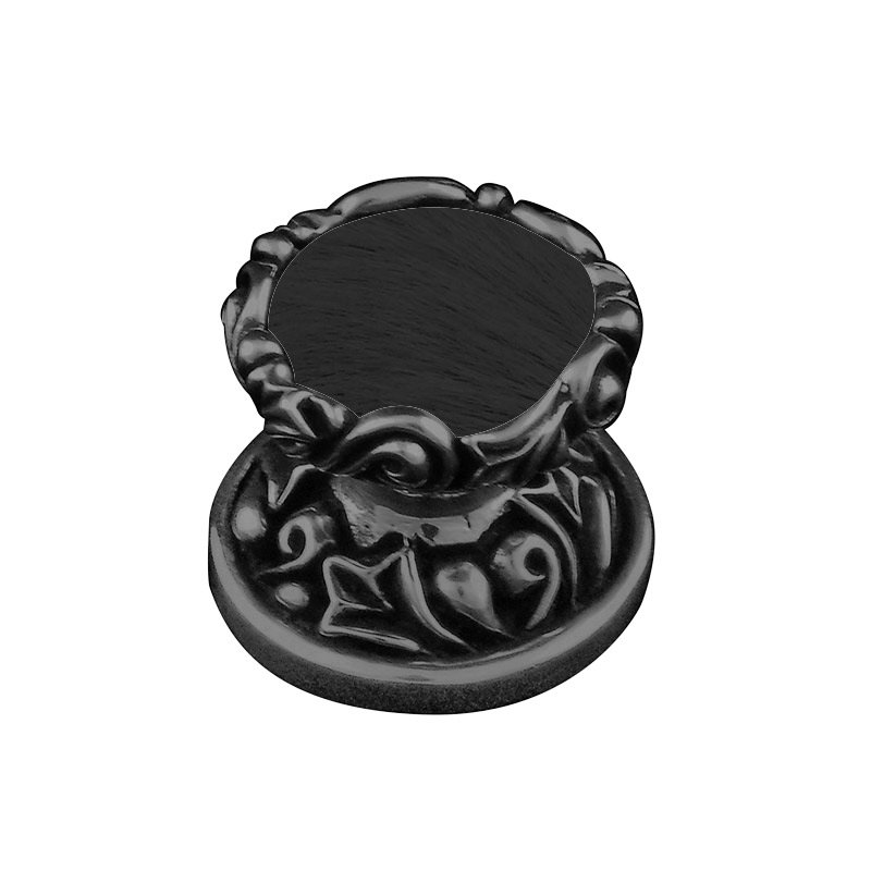 Vicenza Hardware 1" Knob with Insert in Gunmetal with Black Fur Insert