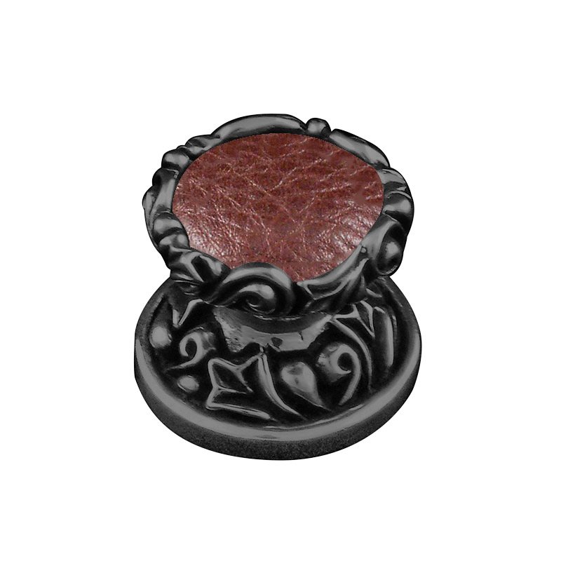 Vicenza Hardware 1" Knob with Insert in Gunmetal with Brown Leather Insert