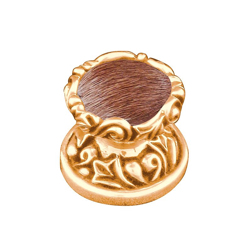 Vicenza Hardware 1" Knob with Insert in Polished Gold with Brown Fur Insert