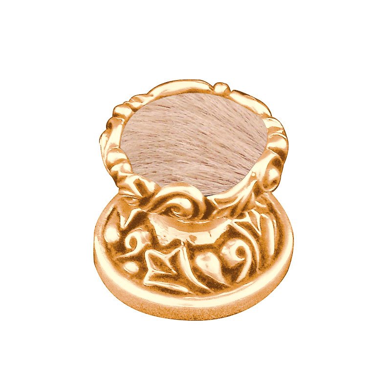Vicenza Hardware 1" Knob with Insert in Polished Gold with Tan Fur Insert