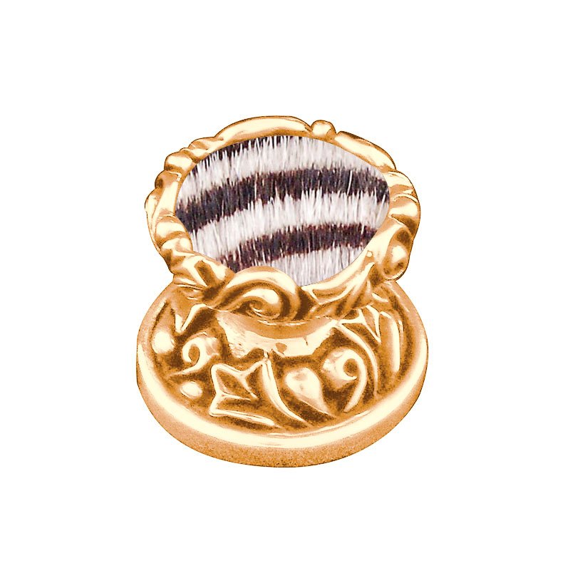 Vicenza Hardware 1" Knob with Insert in Polished Gold with Zebra Fur Insert