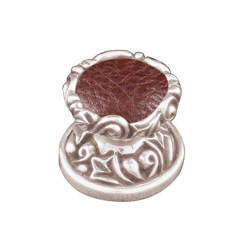 Vicenza Hardware 1" Knob with Insert in Polished Nickel with Brown Leather Insert