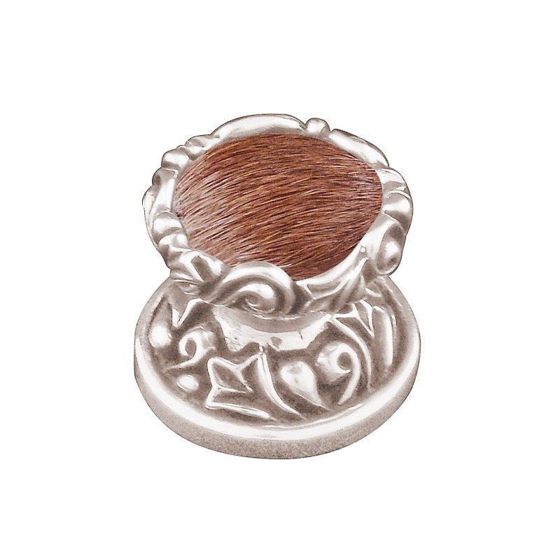 Vicenza Hardware 1" Knob with Insert in Polished Nickel with Brown Fur Insert