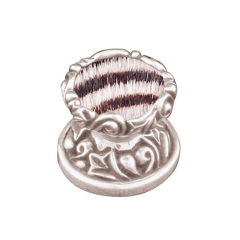 Vicenza Hardware 1" Knob with Insert in Polished Nickel with Zebra Fur Insert