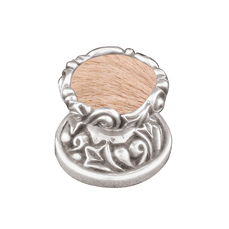 Vicenza Hardware 1" Knob with Insert in Polished Silver with Tan Fur Insert