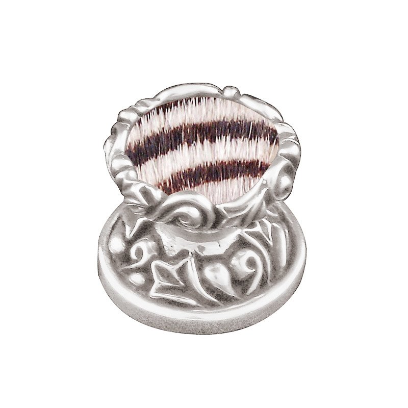Vicenza Hardware 1" Knob with Insert in Polished Silver with Zebra Fur Insert