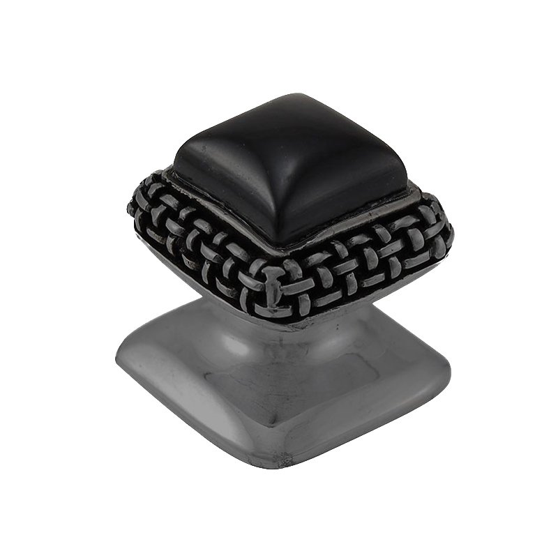 Vicenza Hardware Square Gem Stone Knob Design 5 in Gunmetal with Black Onyx Insert