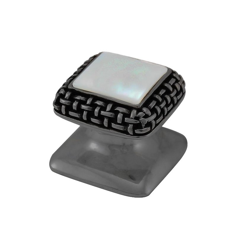 Vicenza Hardware Square Gem Stone Knob Design 5 in Gunmetal with White Mother Of Pearl Insert