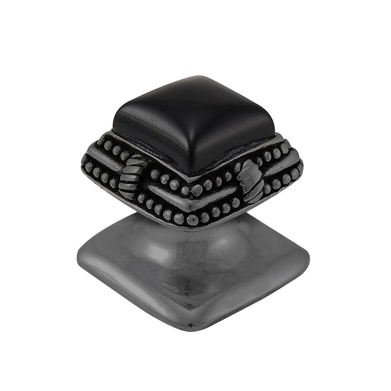 Vicenza Hardware Square Gem Stone Knob Design 1 in Gunmetal with Black Onyx Insert