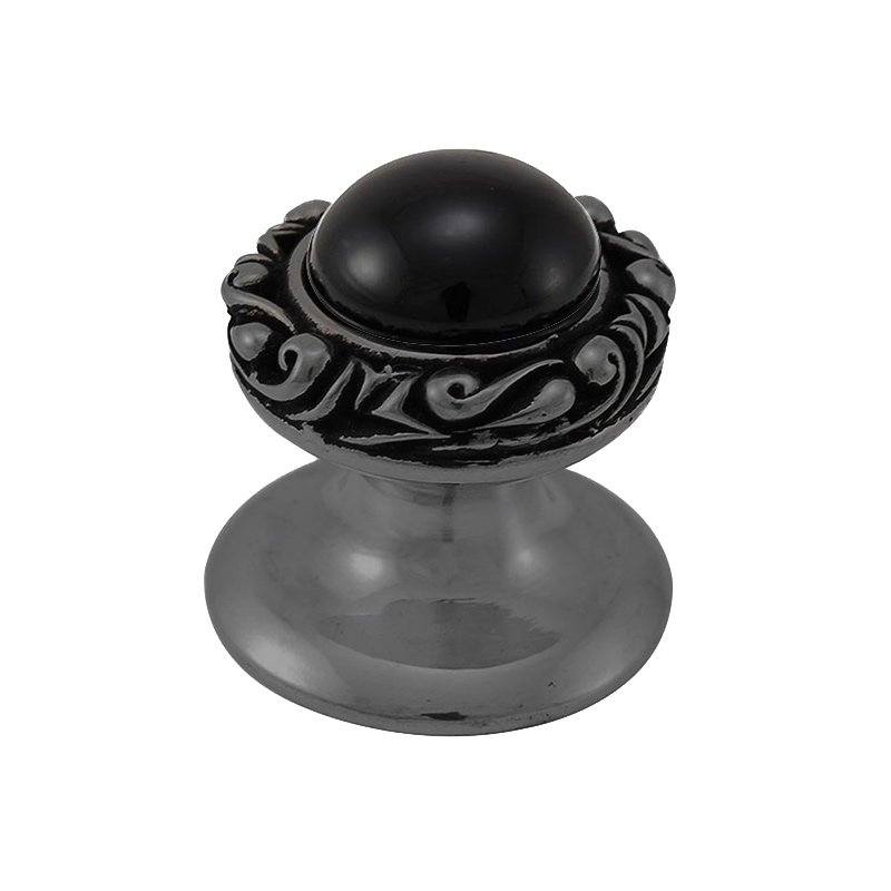 Vicenza Hardware Round Gem Stone Knob Design 3 in Gunmetal with Black Onyx Insert