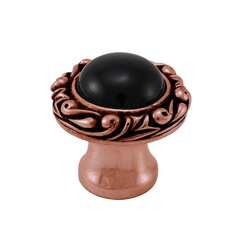 Vicenza Hardware 1" Round Knob with Small Base with Stone Insert in Antique Copper with Black Onyx Insert