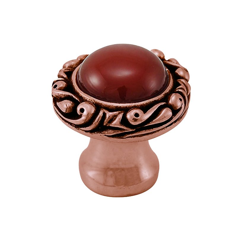 Vicenza Hardware 1" Round Knob with Small Base with Stone Insert in Antique Copper with Carnelian Insert