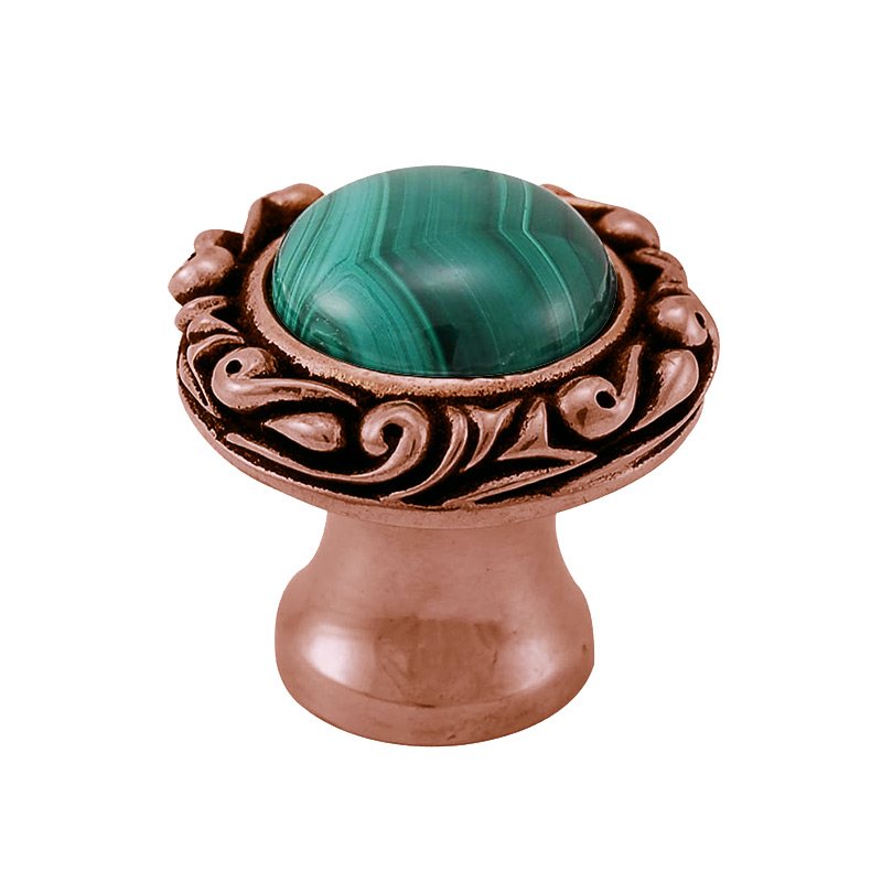 Vicenza Hardware 1" Round Knob with Small Base with Stone Insert in Antique Copper with Malachite Insert
