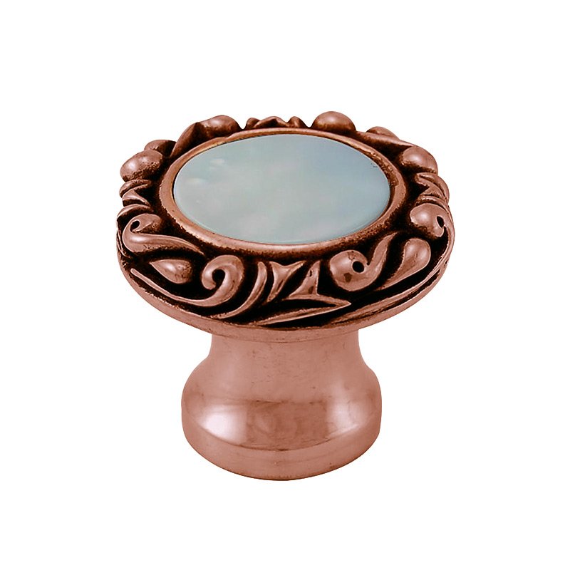Vicenza Hardware 1" Round Knob with Small Base with Stone Insert in Antique Copper with Mother Of Pearl Insert